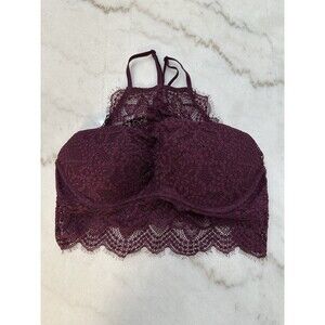 PINK Victoria's Secret Maroon Lace Push Up Bralette Size S (AA-C)
